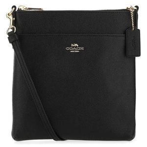 Coach Kitt Gold Black Crossgrain Leather Messenger Crossbody